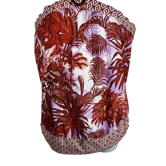 Jantzen Brown and Lilac Palm Tree Print Halter Style Tankini - Picture 3 of 8